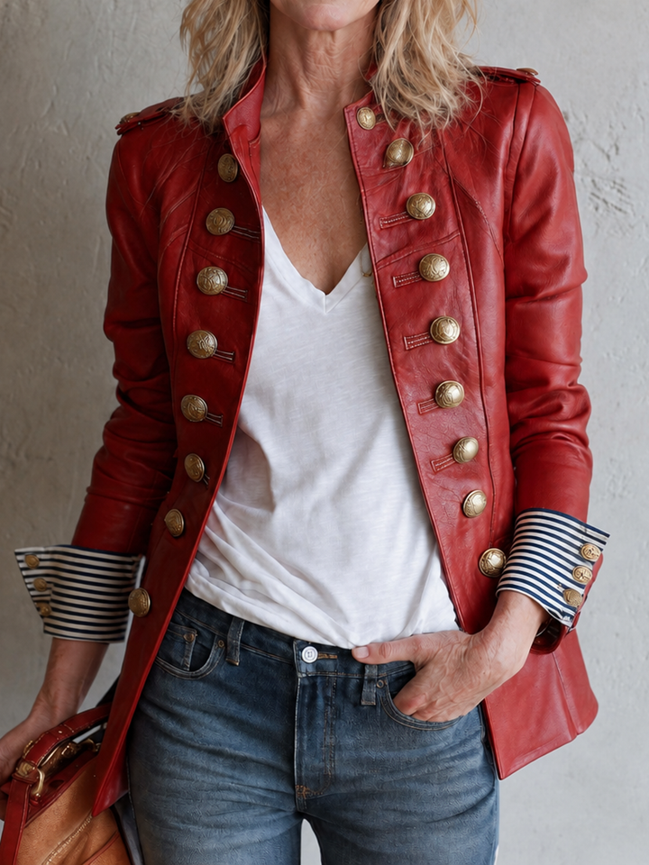 Vintage Military Red Faux Leather Jacket