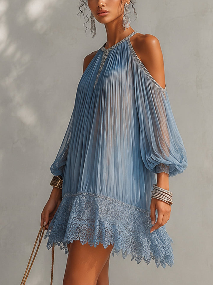 Martha Blue Off-Shoulder Ruched Mini Dress
