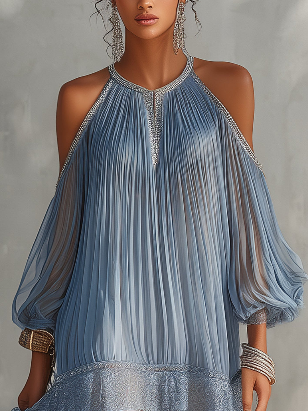 Martha Blue Off-Shoulder Ruched Mini Dress