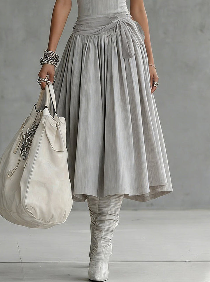The Gray Ribbed Set — Sculpted Top & Draped Midi Skirt