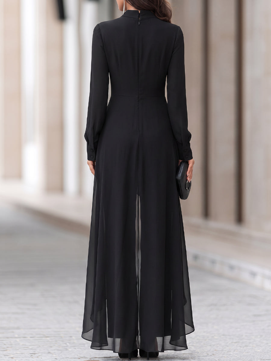 Black Chiffon Overlay Tunic And Tailored Wide-Leg Pants Set