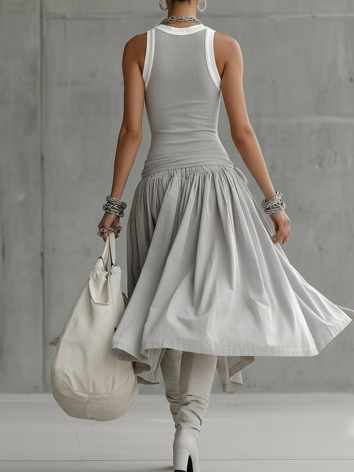 The Gray Ribbed Set — Sculpted Top & Draped Midi Skirt