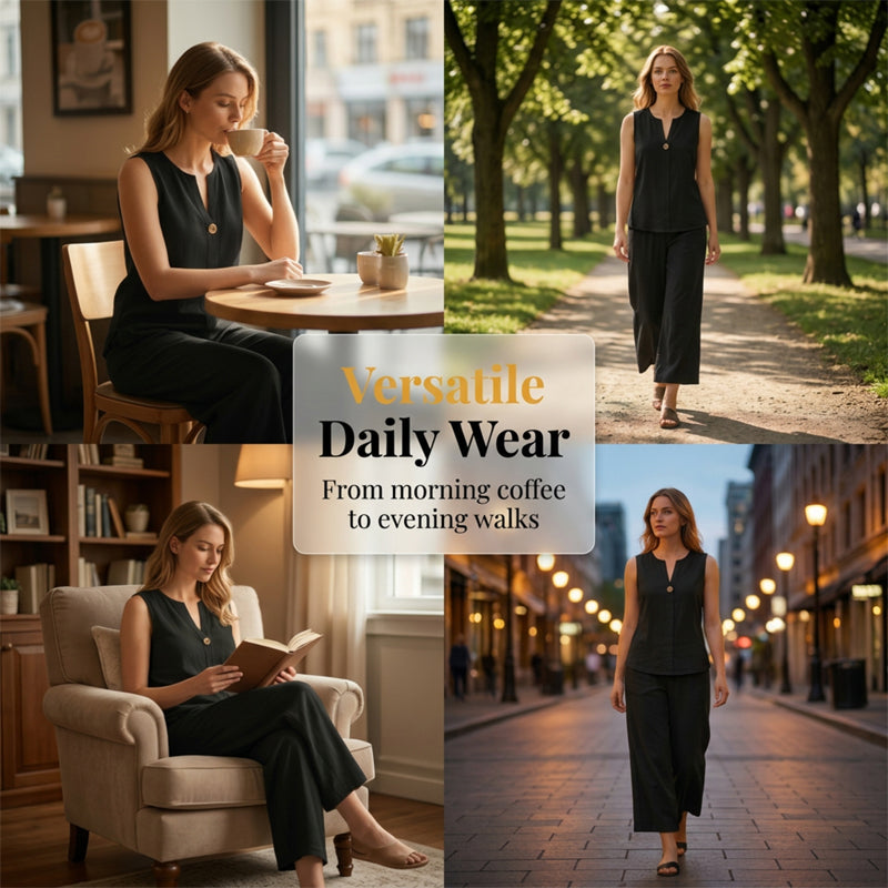 Minimalist Sleeveless Top & Wide-Leg Pants – Effortlessly Chic, Comfortable & Perfect for Everyday Style ✨🌿