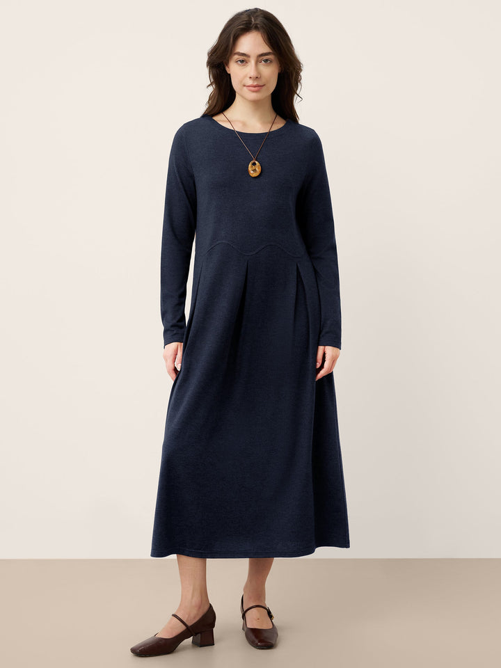 Wool Arc-Panel Sculpted Pleats Midi Dress