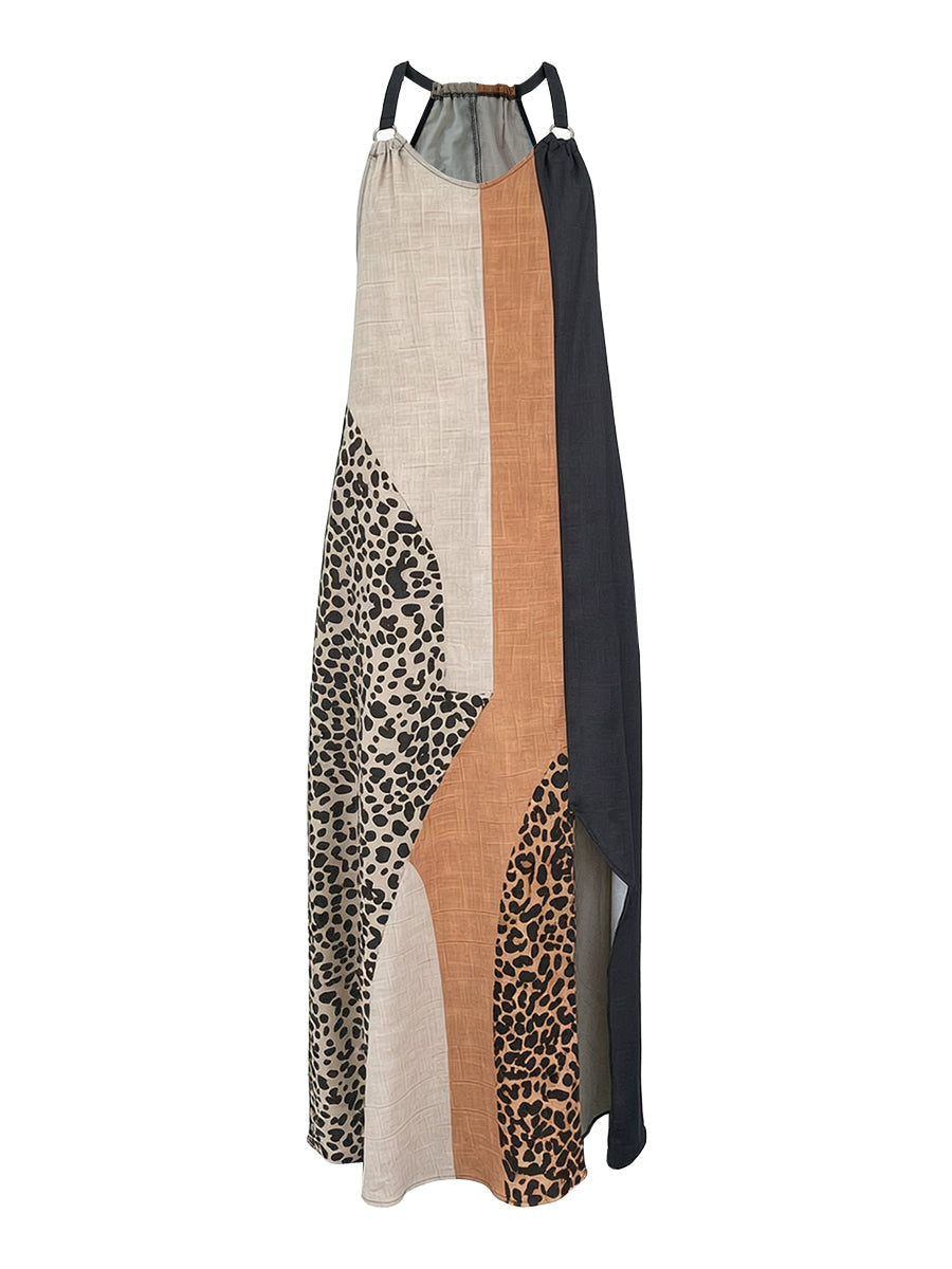 Myrna Leopard Halter Maxi Dress