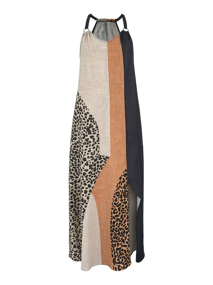 Myrna Leopard Halter Maxi Dress