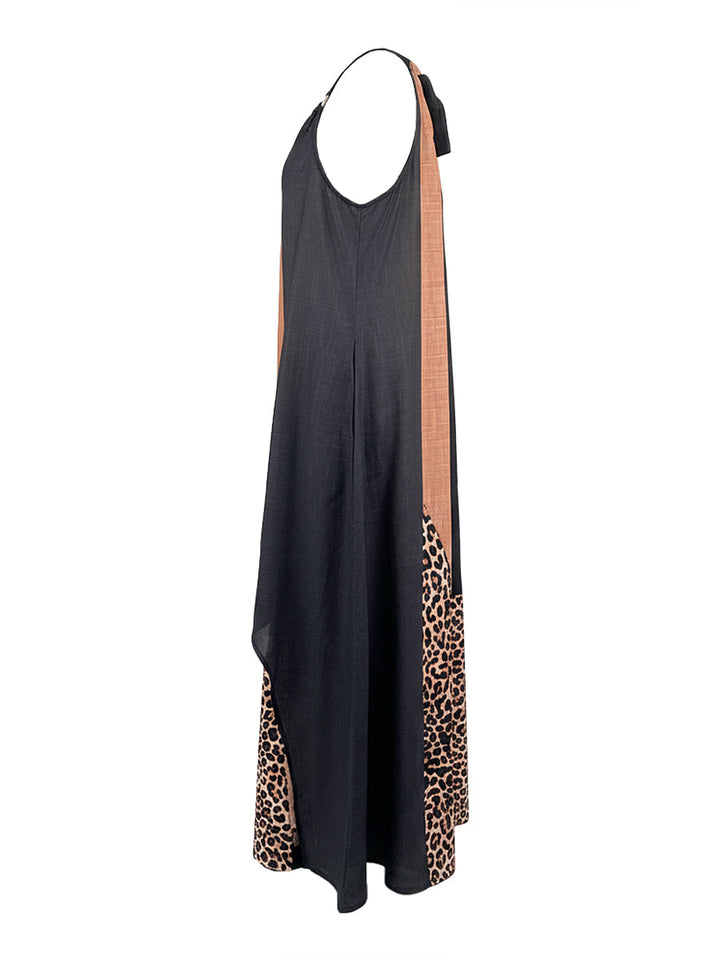 Myrna Leopard Halter Maxi Dress
