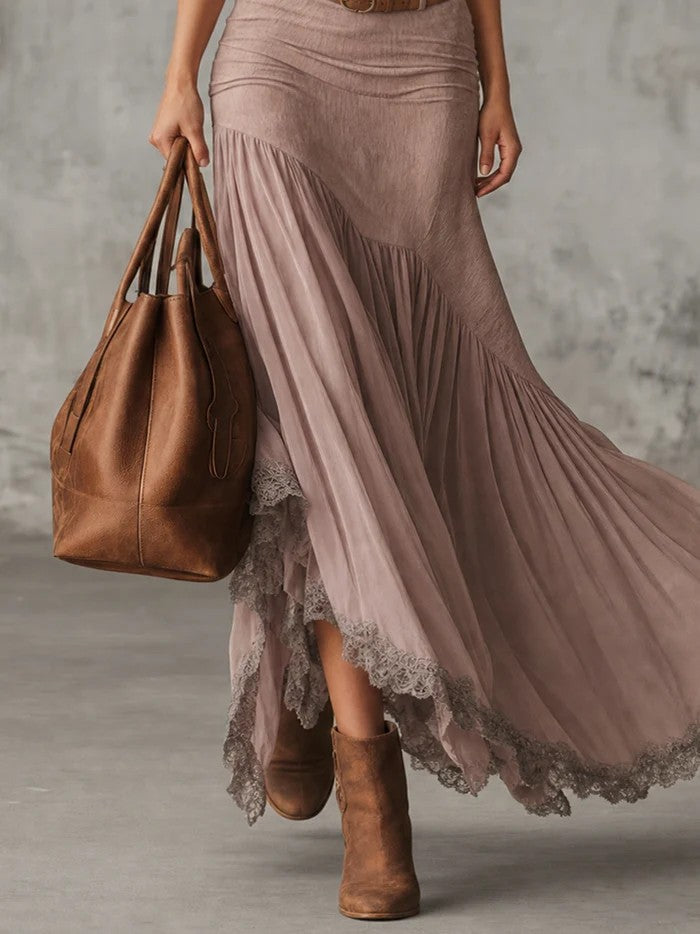 Vintage Boho Midi Maxi Dress Lace Trim