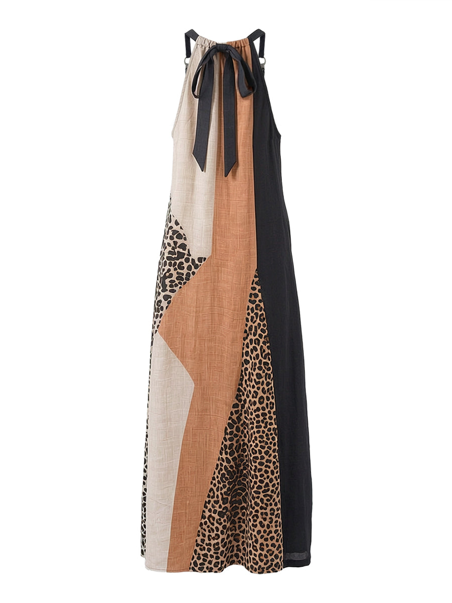 Myrna Leopard Halter Maxi Dress