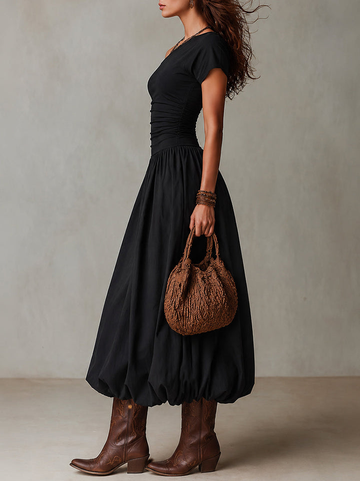 Vintage-style One-shoulder Balloon Hem Maxi Dress