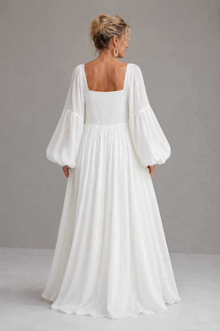 Caroline Square-Neck Puff-Sleeve Maxi Dress