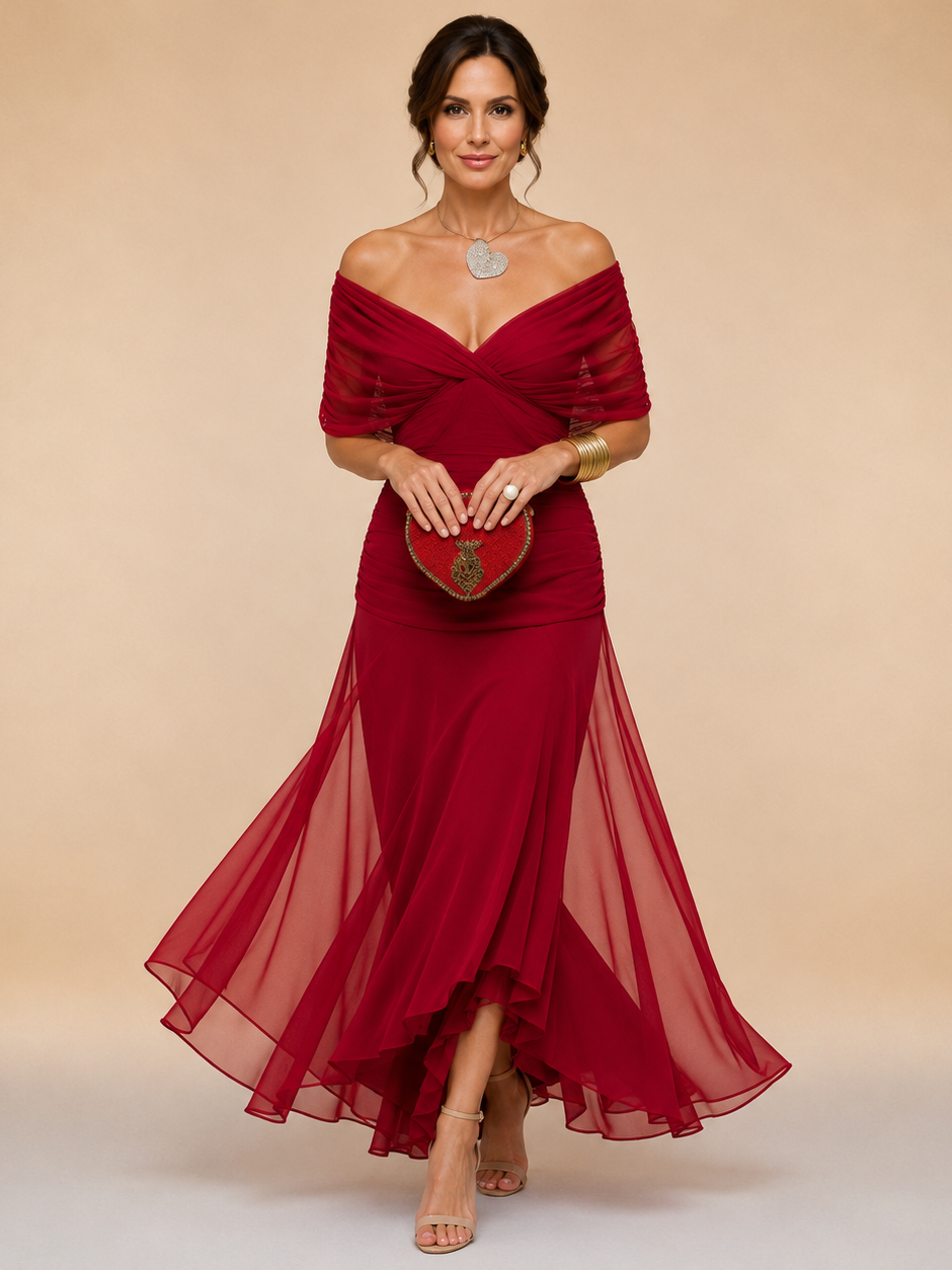 Emma | Draped V-Neck Evening Maxi Dress