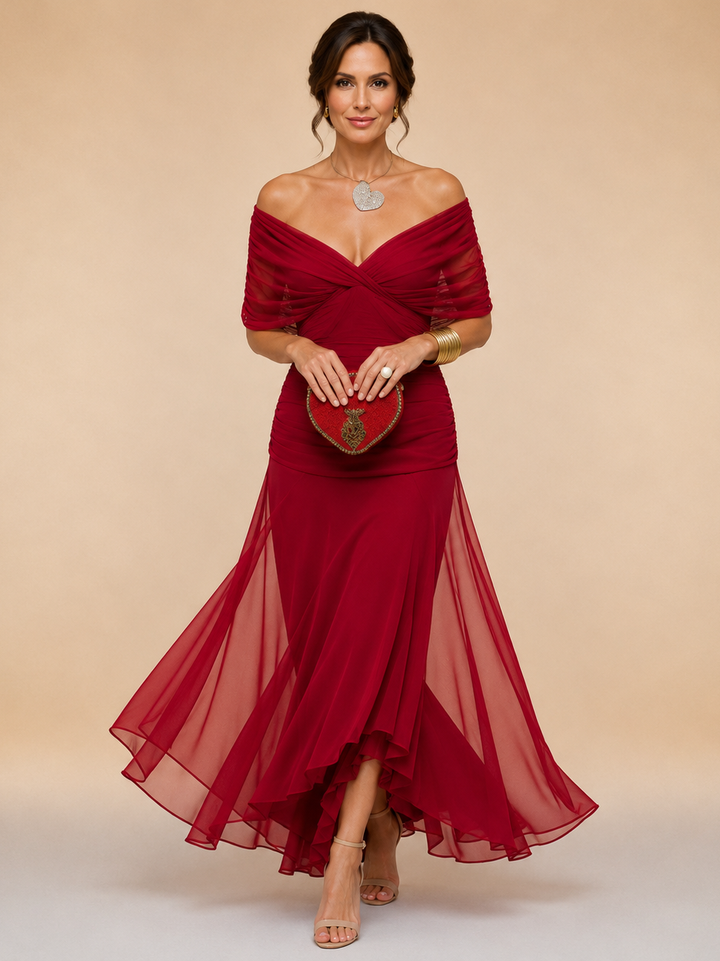 Emma | Draped V-Neck Evening Maxi Dress