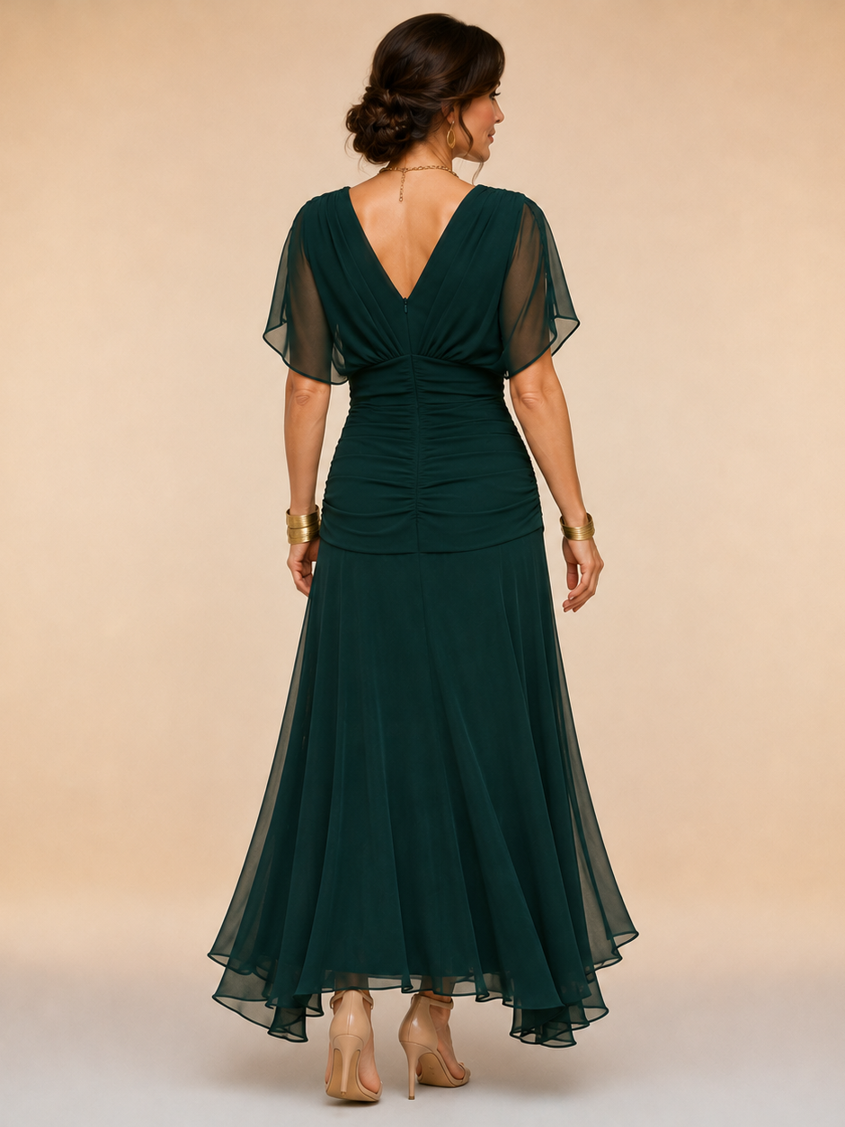 Emma | Draped V-Neck Evening Maxi Dress