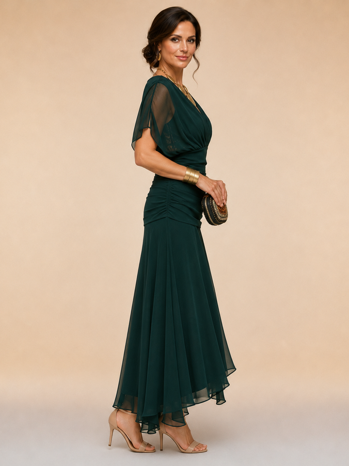 Emma | Draped V-Neck Evening Maxi Dress