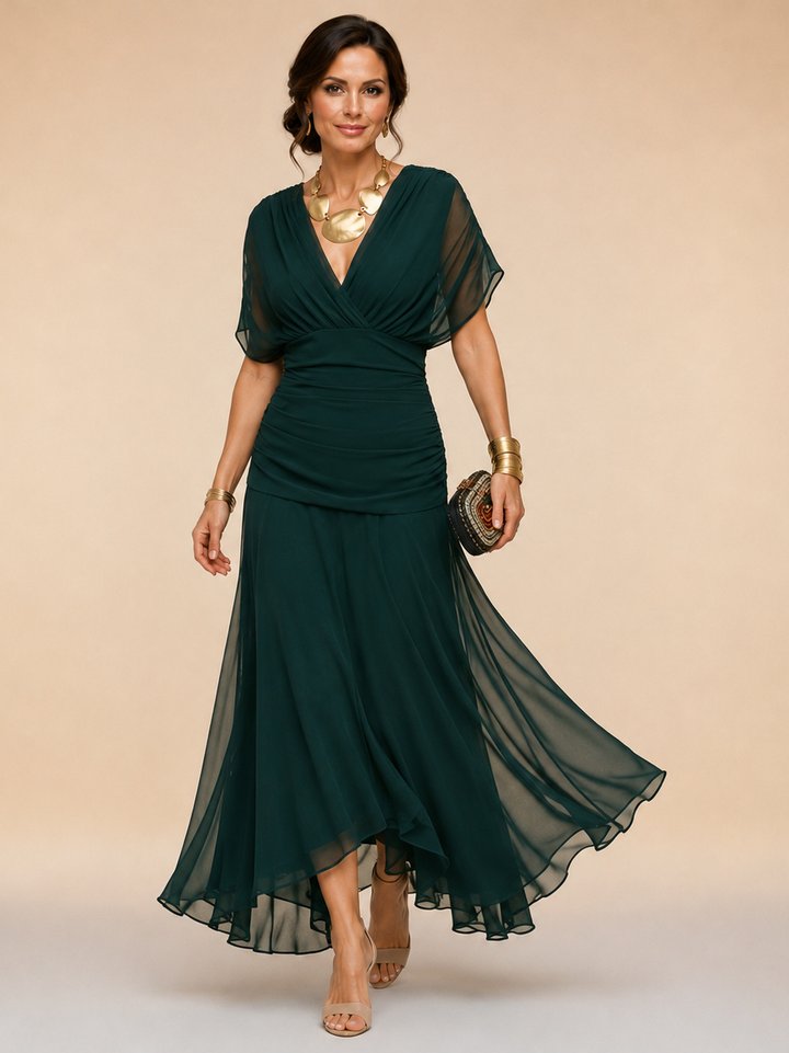 Emma | Draped V-Neck Evening Maxi Dress