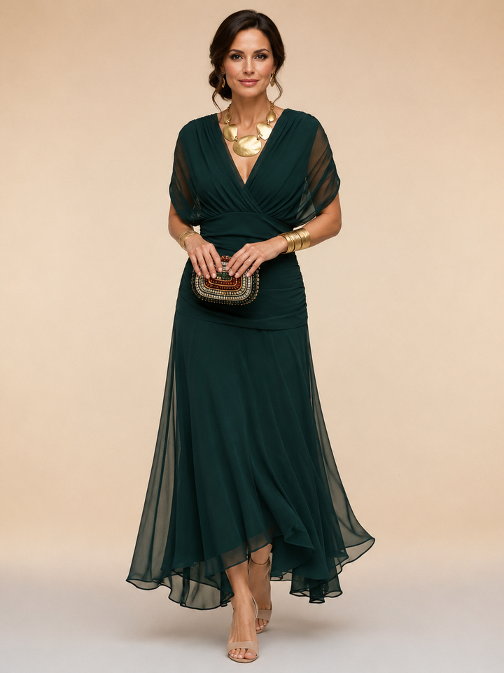 Emma | Draped V-Neck Evening Maxi Dress