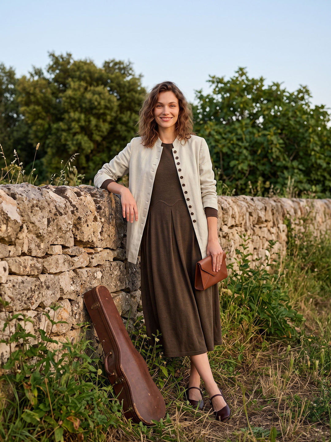 Wool Arc-Panel Sculpted Pleats Midi Dress