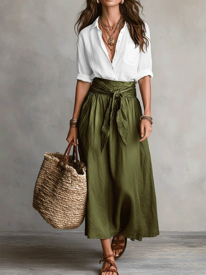 Olivia Two-Piece Shirt & Midi Skirt Set