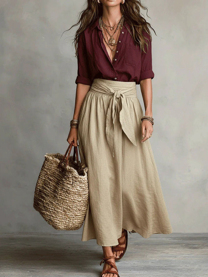 Olivia Two-Piece Shirt & Midi Skirt Set