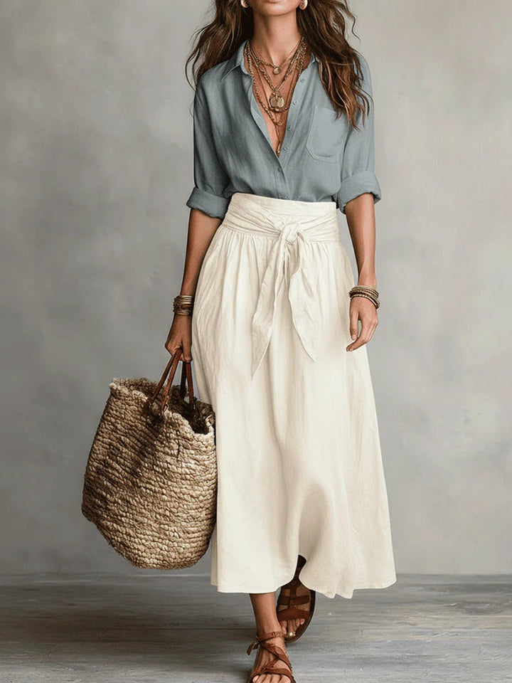 Olivia Two-Piece Shirt & Midi Skirt Set