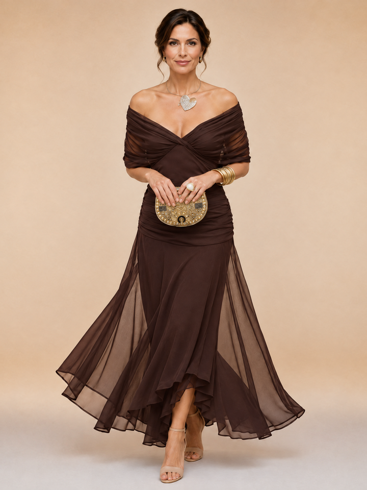 Emma | Draped V-Neck Evening Maxi Dress