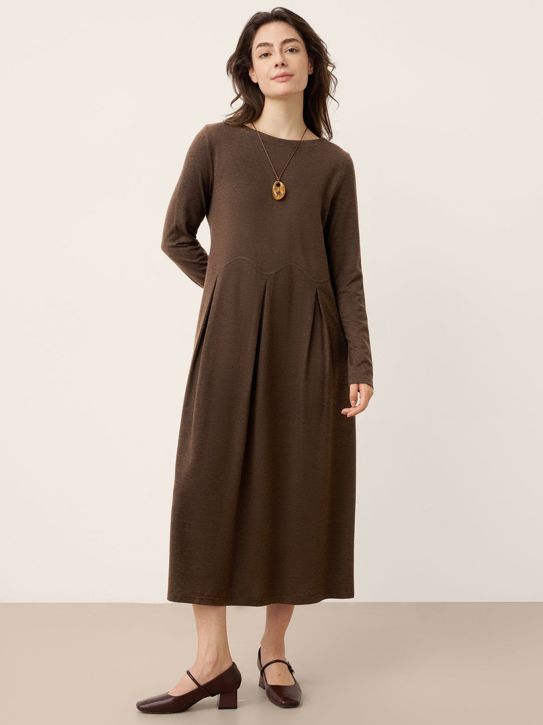 Wool Arc-Panel Sculpted Pleats Midi Dress