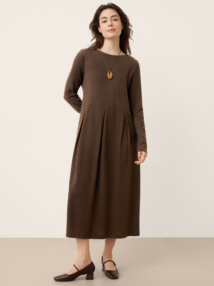 Wool Arc-Panel Sculpted Pleats Midi Dress