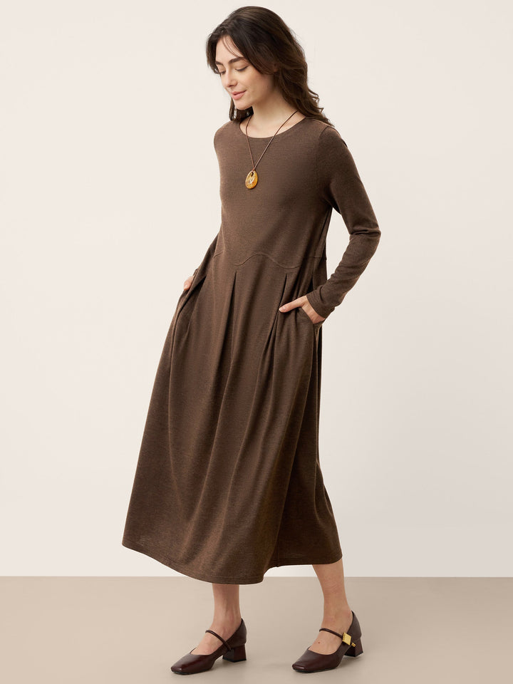 Wool Arc-Panel Sculpted Pleats Midi Dress