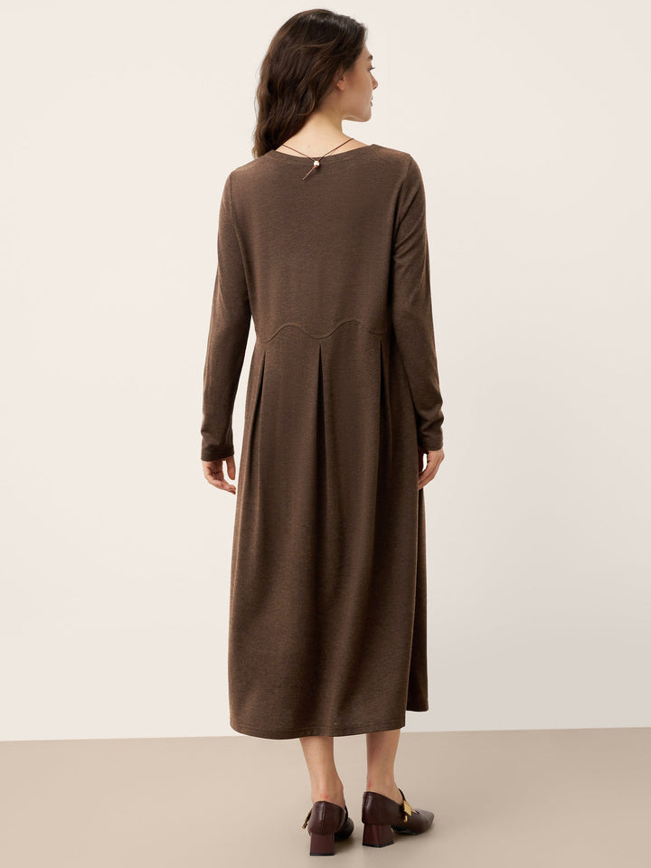 Wool Arc-Panel Sculpted Pleats Midi Dress