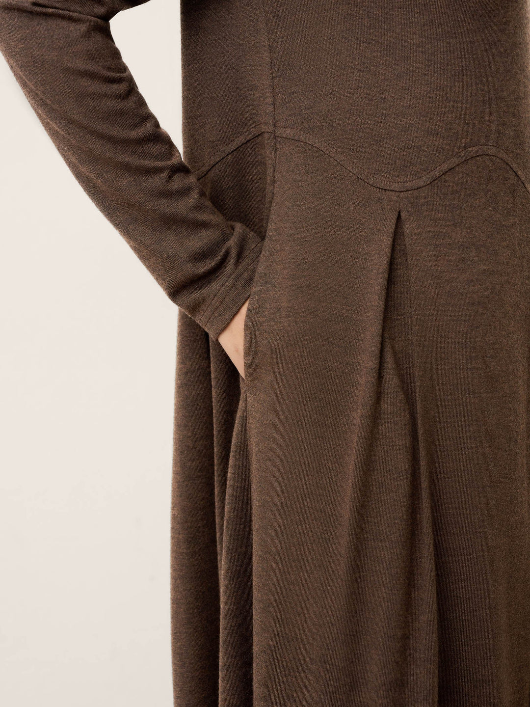 Wool Arc-Panel Sculpted Pleats Midi Dress
