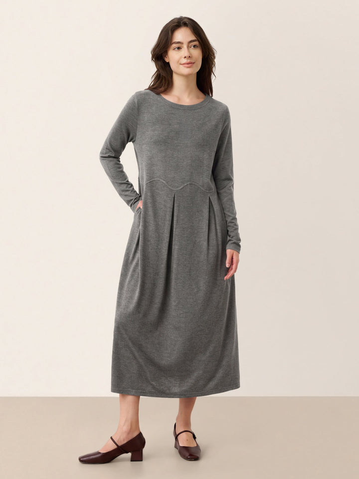 Wool Arc-Panel Sculpted Pleats Midi Dress