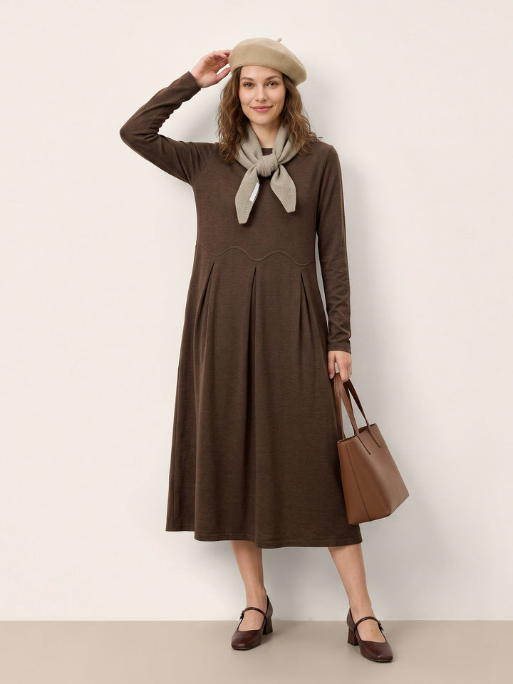 Wool Arc-Panel Sculpted Pleats Midi Dress