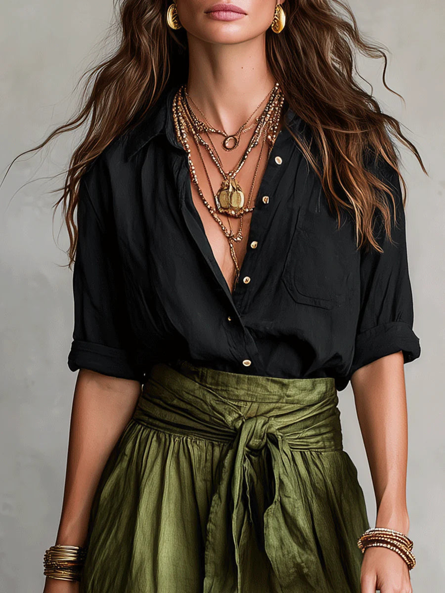 Olivia Two-Piece Shirt & Midi Skirt Set