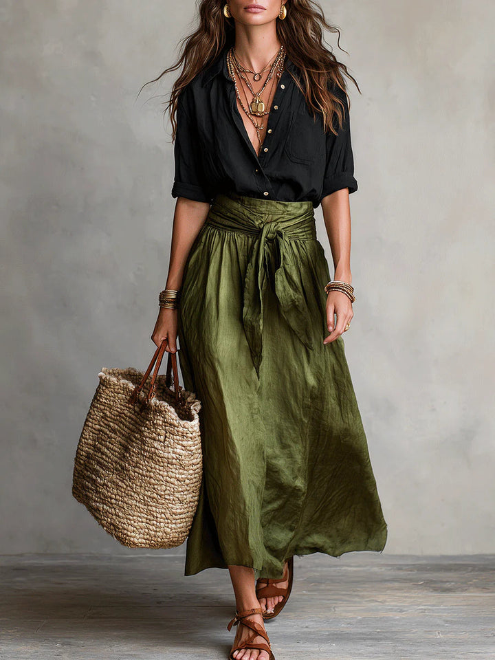 Olivia Two-Piece Shirt & Midi Skirt Set