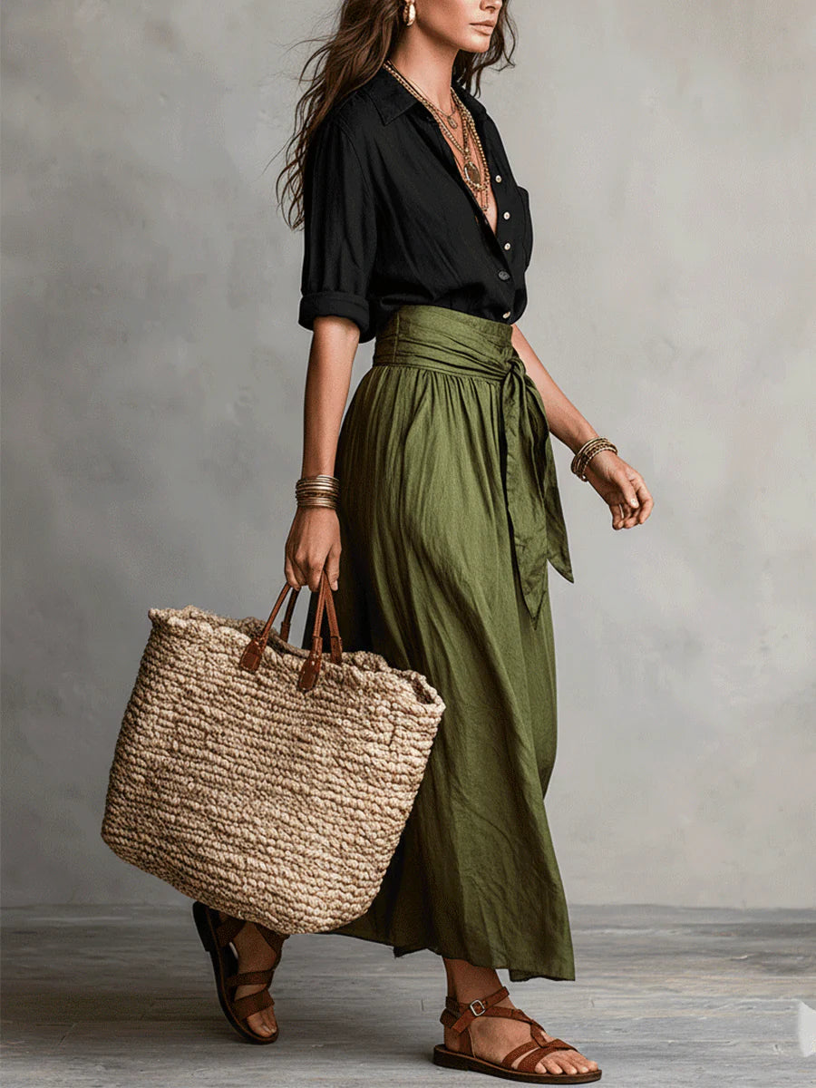 Olivia Two-Piece Shirt & Midi Skirt Set