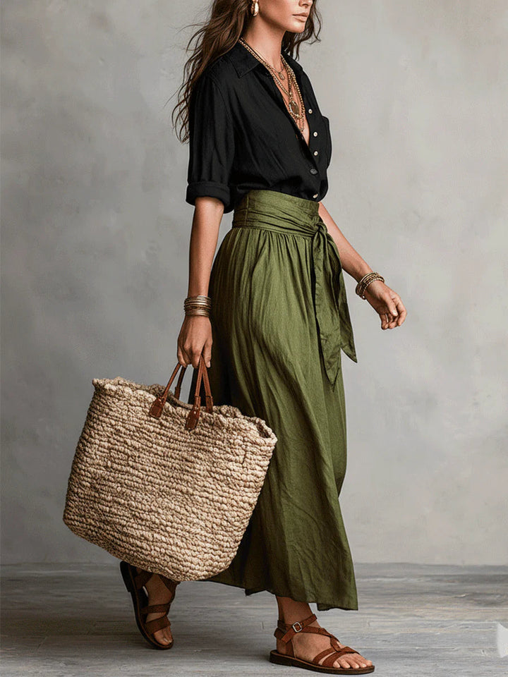 Olivia Two-Piece Shirt & Midi Skirt Set