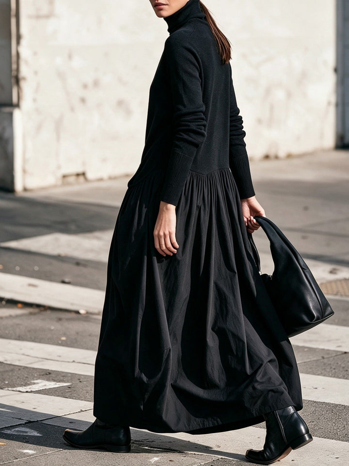 High Neck Pocket Detail Oversized Maxi Dress