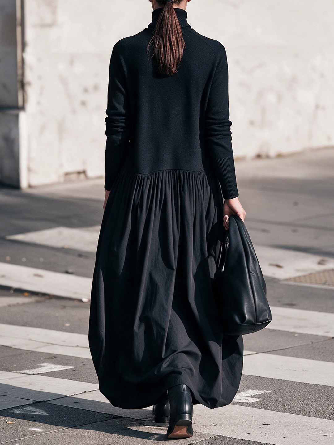 High Neck Pocket Detail Oversized Maxi Dress