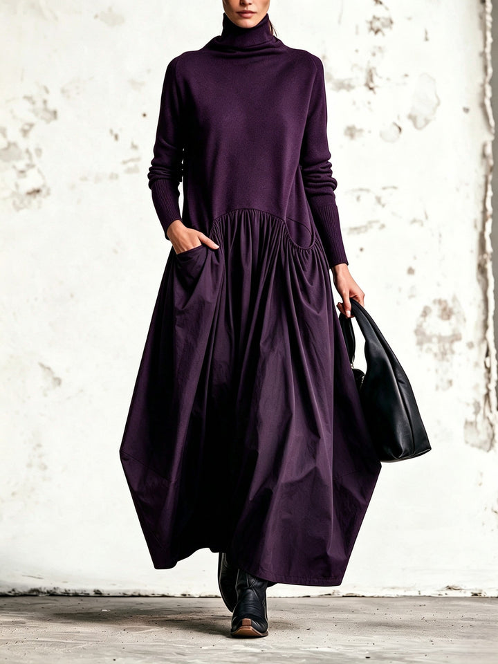 High Neck Pocket Detail Oversized Maxi Dress