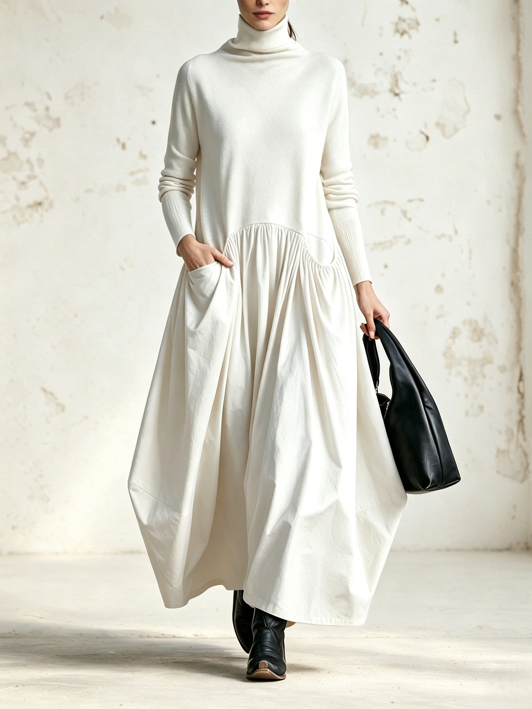 High Neck Pocket Detail Oversized Maxi Dress