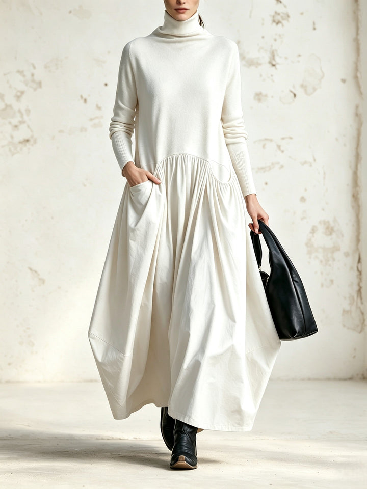 High Neck Pocket Detail Oversized Maxi Dress