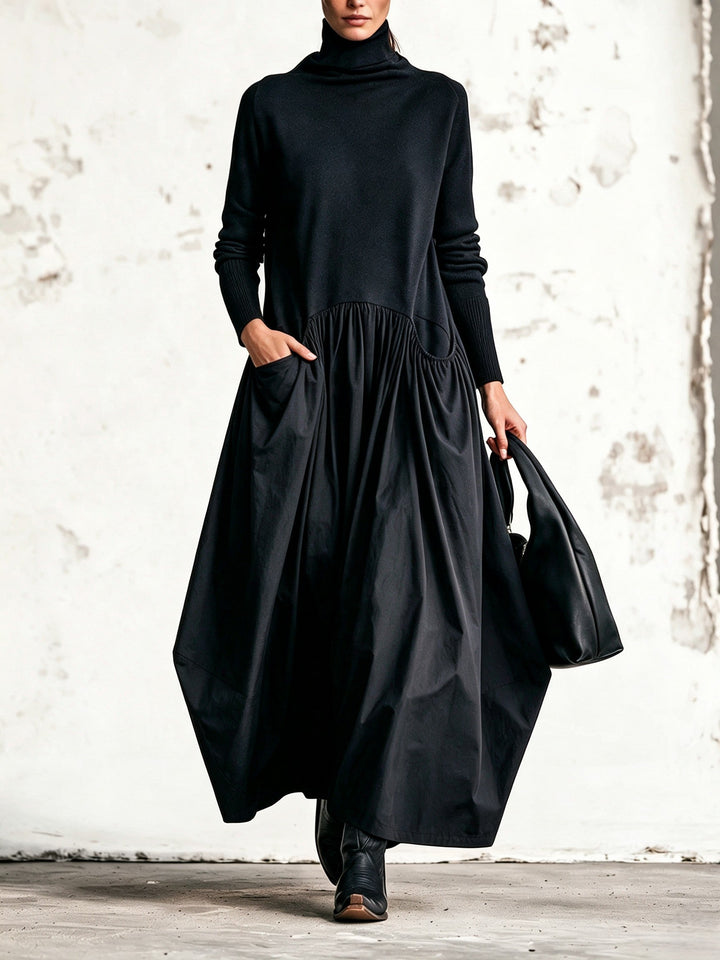 High Neck Pocket Detail Oversized Maxi Dress