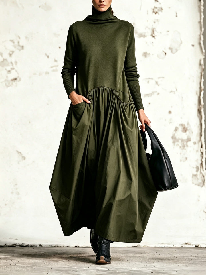 High Neck Pocket Detail Oversized Maxi Dress
