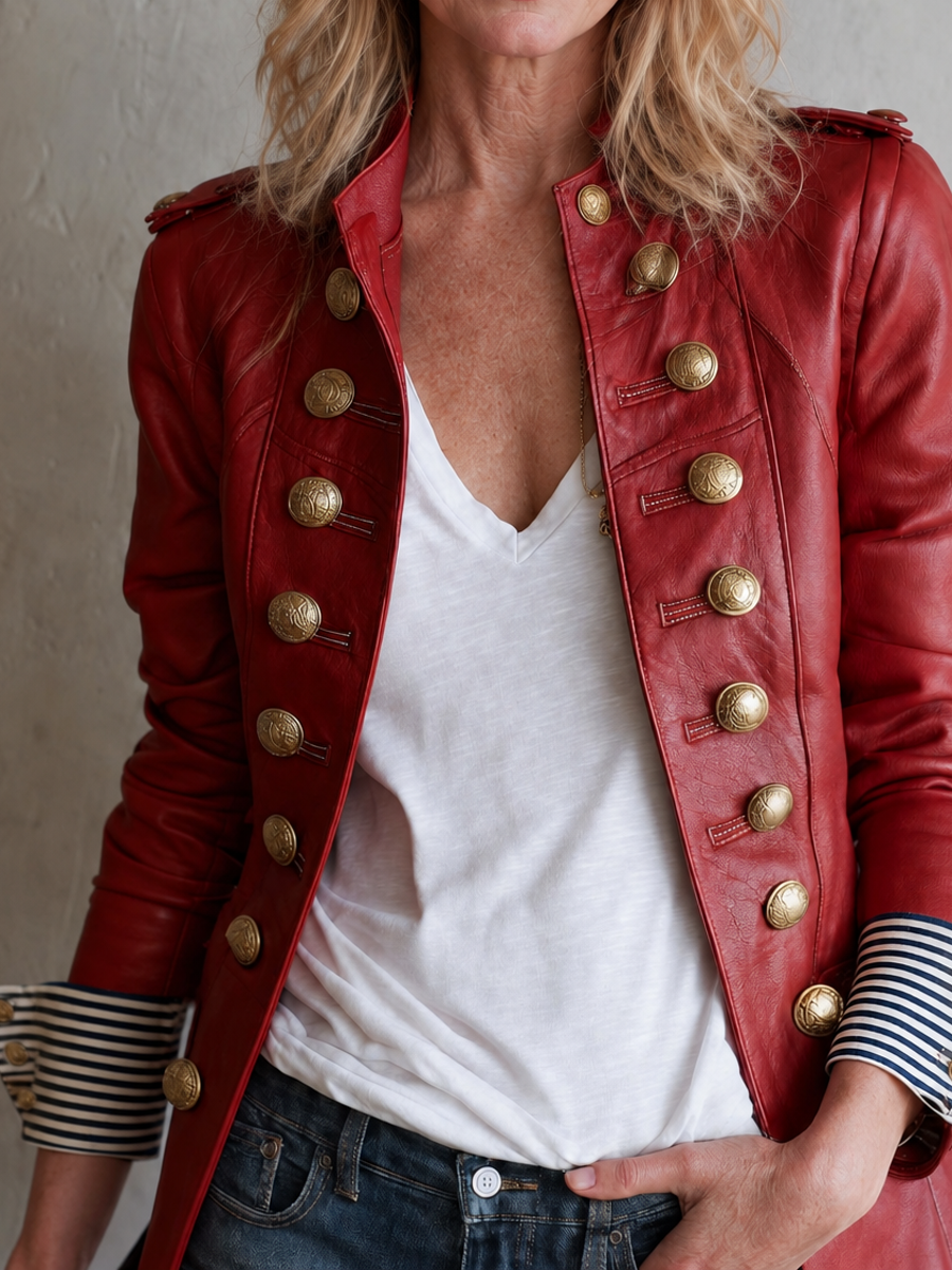 Vintage Military Red Faux Leather Jacket
