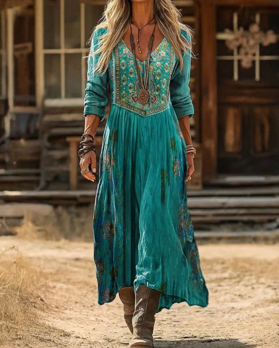 Evelyn Elegant Bohemian Maxi Dress - lifestyle front