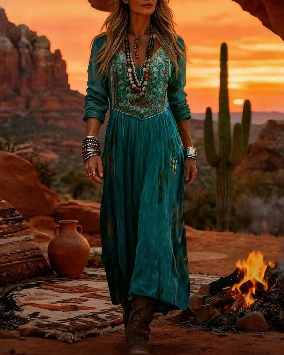 Evelyn Elegant Bohemian Maxi Dress - lifestyle sunset