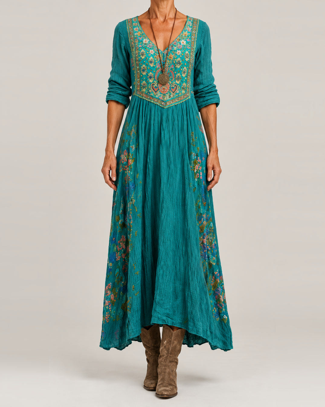 Evelyn Elegant Bohemian Maxi Dress - front view