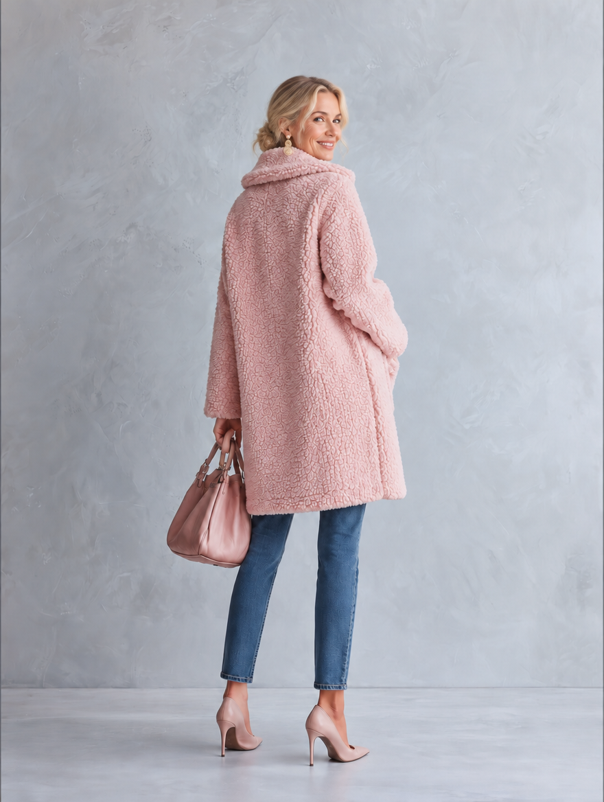Stylish and Warm Pink Fleece Hooded Coat