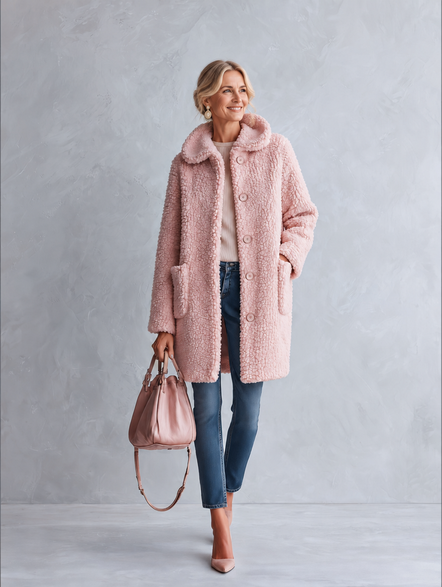 Stylish and Warm Pink Fleece Hooded Coat